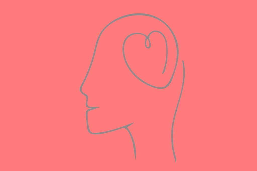 an illustration of a head with a heart as a brain