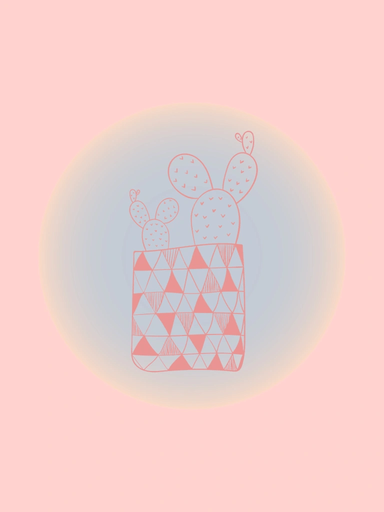An illustration of a pink vase and flowers